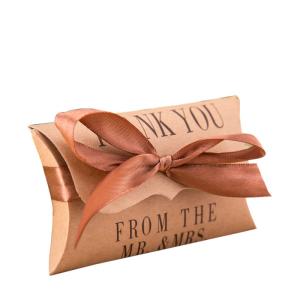 China OEM ODM Brown Food Takeaway Boxes Candy Chocolate Small Pillow Box With Ribbon factory