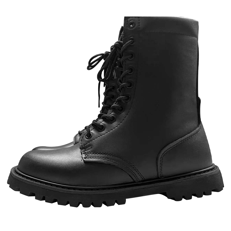 US Size 6.5-12.5 Men's Black Leather Hiker Boots with Durable Canvas and Mesh Lining
