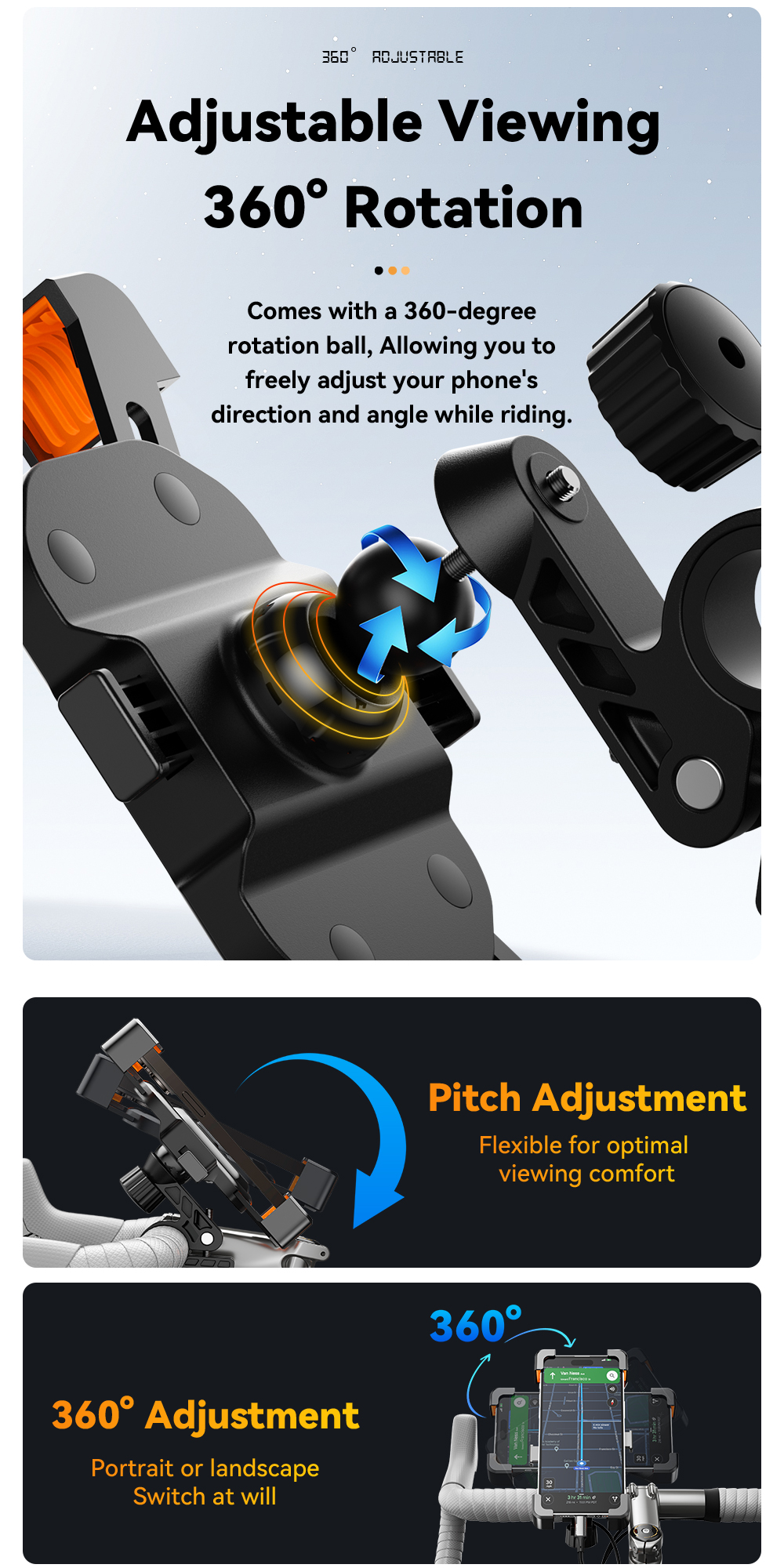 Motorbike Motorcycle Bike Cell Phone Holder Shockproof With One Button Locking