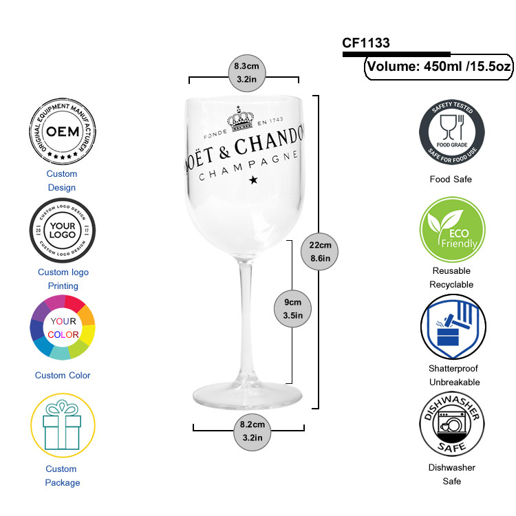 Unbreakable Branded Moet Chandon Accessories Champagne Glasses With Moet Printing