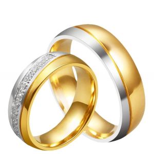 China 6mm Gold Plated CZ Inlay Men's Stainless Steel Wedding Rings Shiny Comfort Fit for Trendy Style and Third Party Appraisal factory