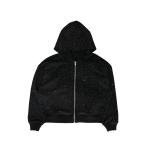 Black Vintage Rhinestone Hoodie Distressed Embroidery Patch 220 Grams Heavyweigh