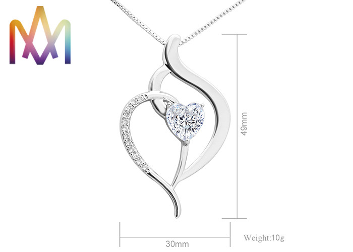 10g Love Heart Pendant Necklace With Cubic Zirconia