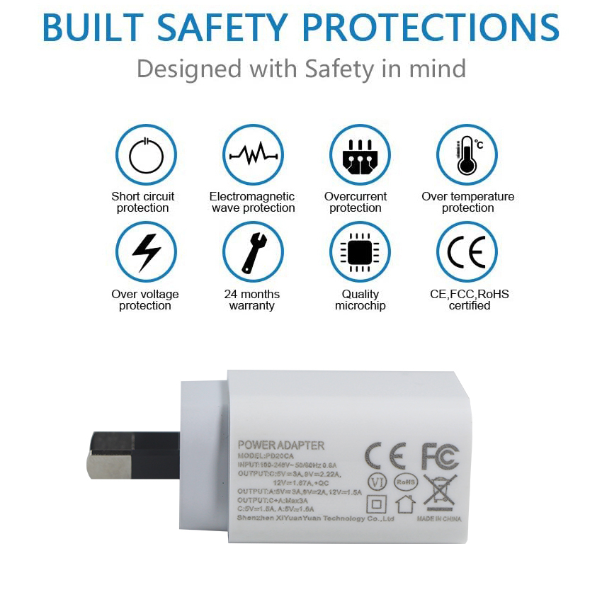 AU 2P PD (Power Delivery) Charger with USB - C and USB - A Ports 20w