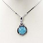 Women Jewelry 925 Silver Blue Chalcedony Cubic Zirconia Pendant Necklace (PSJ078