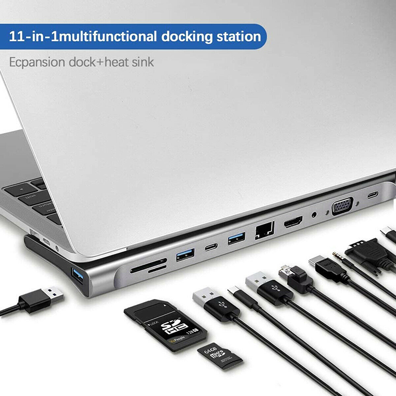 11 In 1 Multiport USB C USB-C Type-C PD 4K HDTV Hub Adapter Docking Station With RJ45