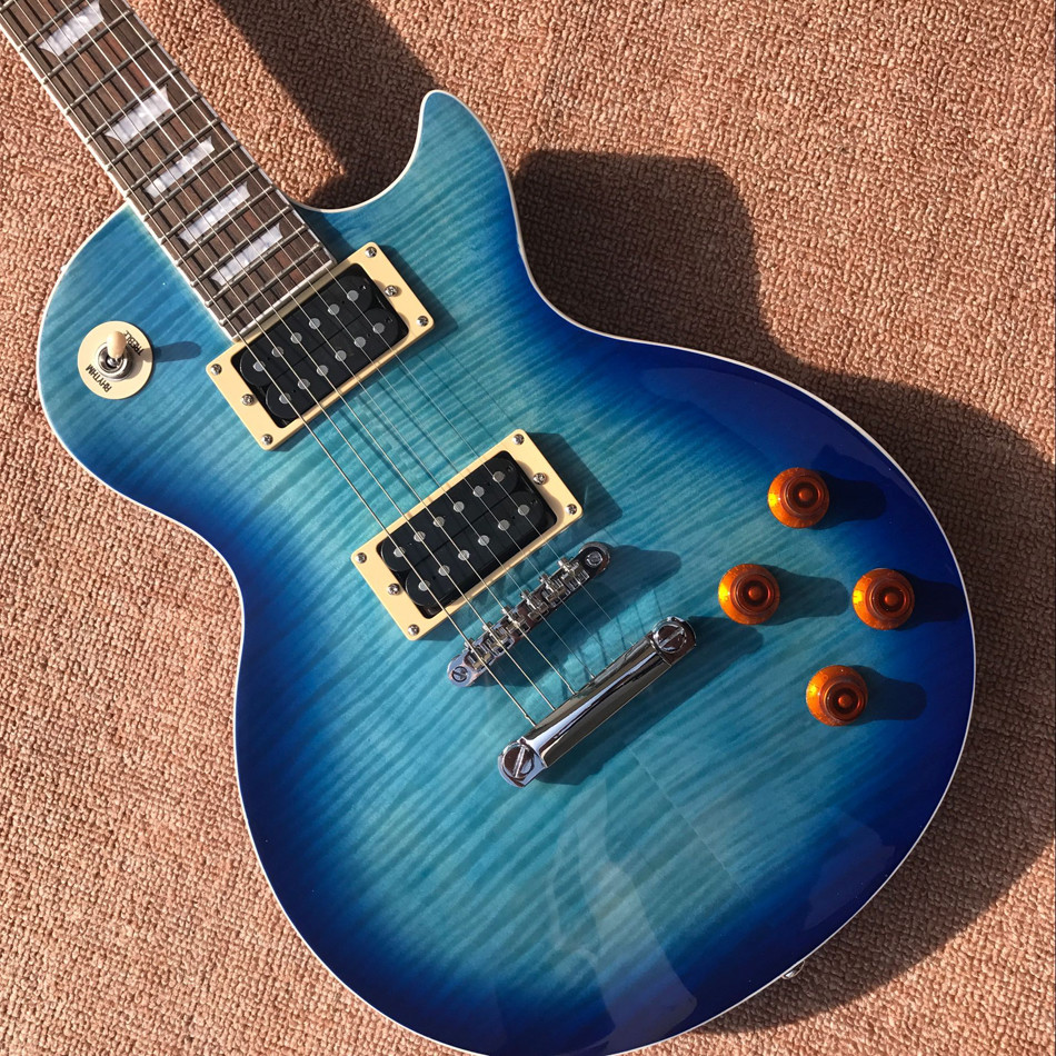 Custom LP tiger flame standard blue electric guitar mahogany body neck