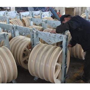 MC Nylon Wheels OPGW Wire Stringing Pulley Block With Galvanized Steel Frame