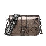 Black Wide Shoulder Strap Crossbody Bag B Tide Leather Chain Bag