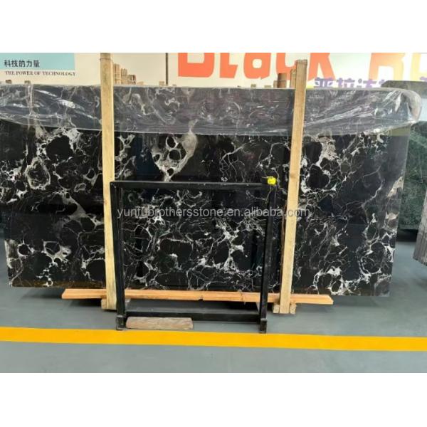 Modern Polished Black Rose Marble Big Slab Dining Table Set for Villa and Hotel Design