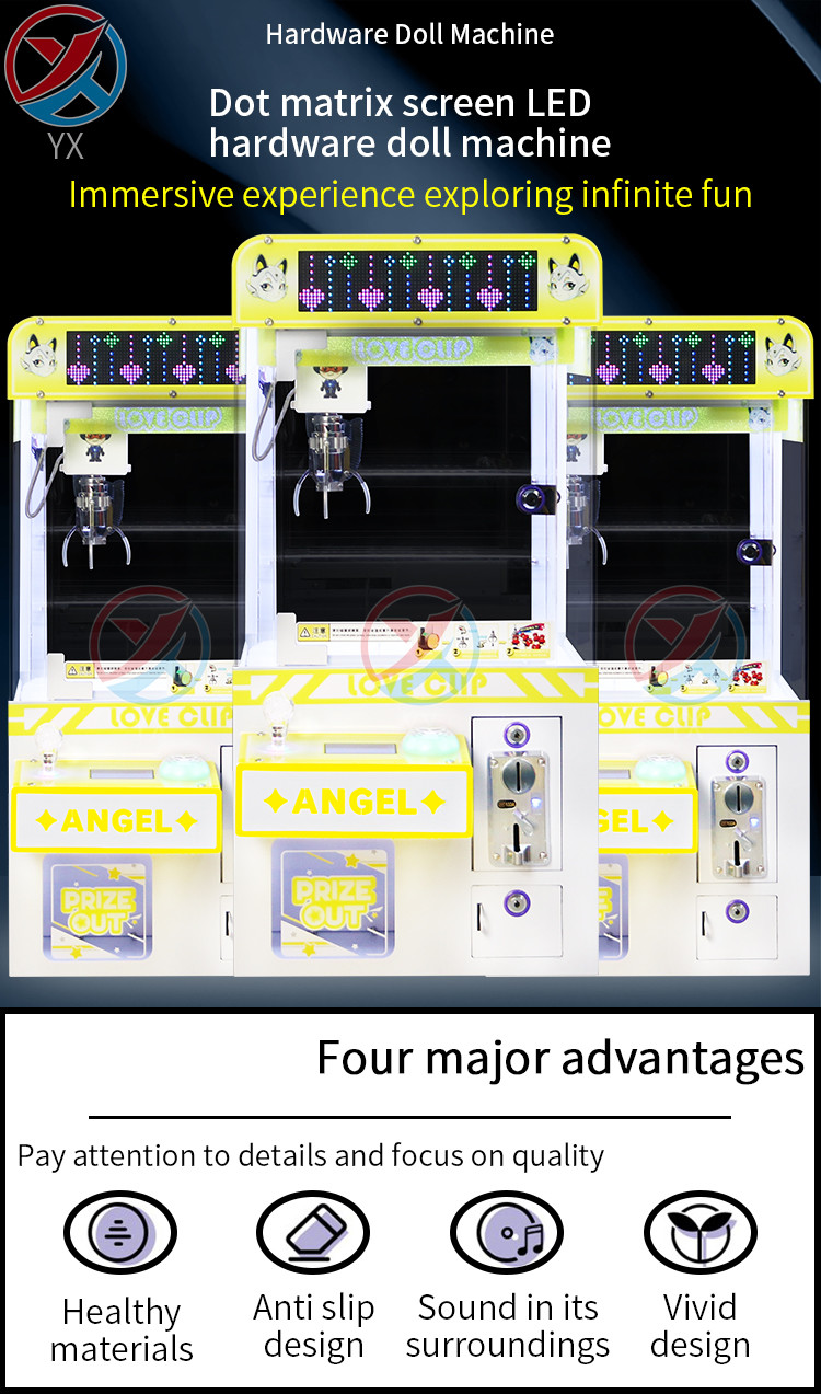 Yellow Coin-Operated LED Desktop Hardware Claw Arcade Machine