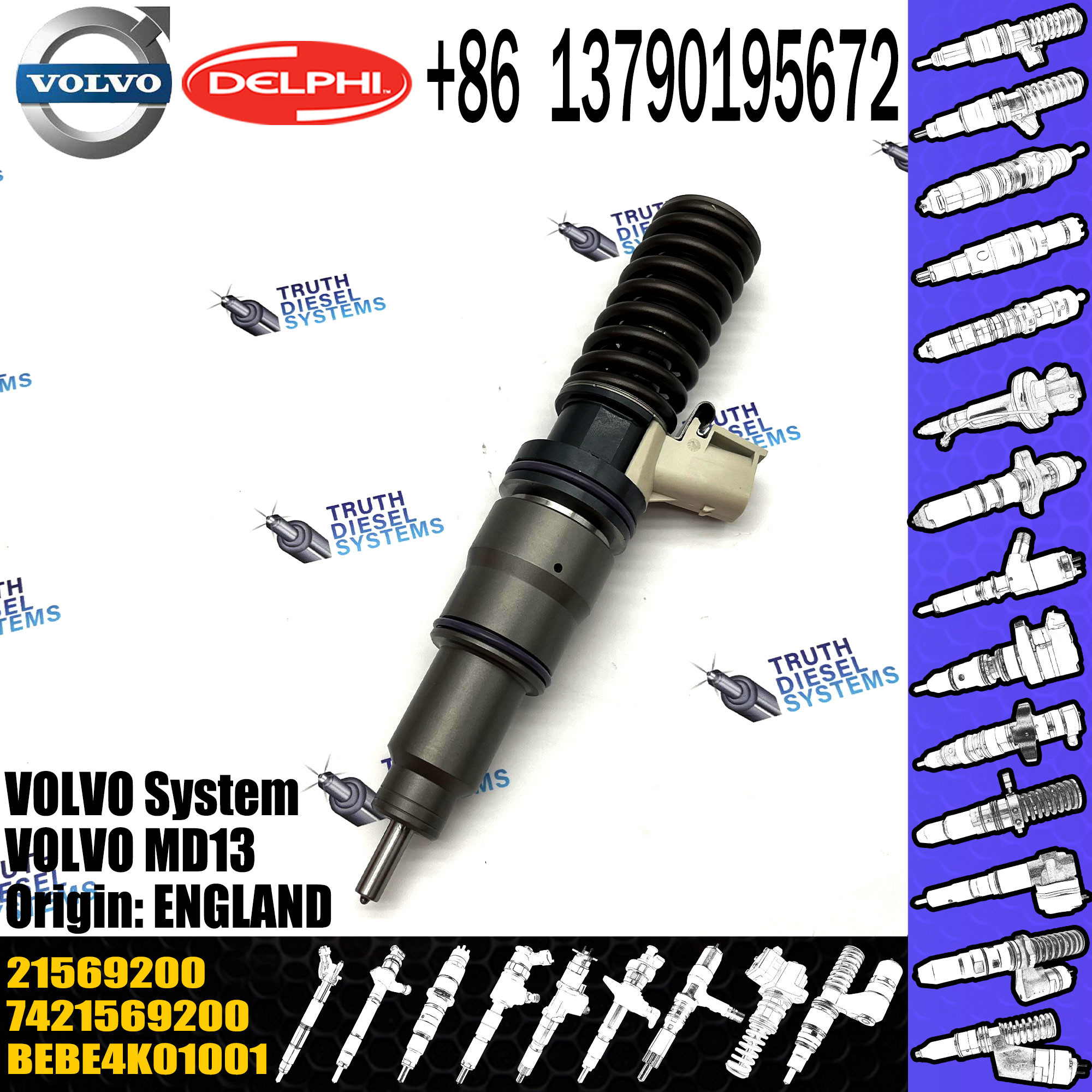 New Diesel Injector 21569200 BEBE4K01001 For VOL injector Truck 21569200 21569200 D13 BEBE4D16001 20972225 21506699