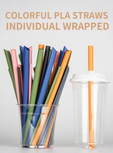 China Coloured Compostable Individually Wrapped PLA Disposable Straws Biodegradable Straight PLA Straws factory