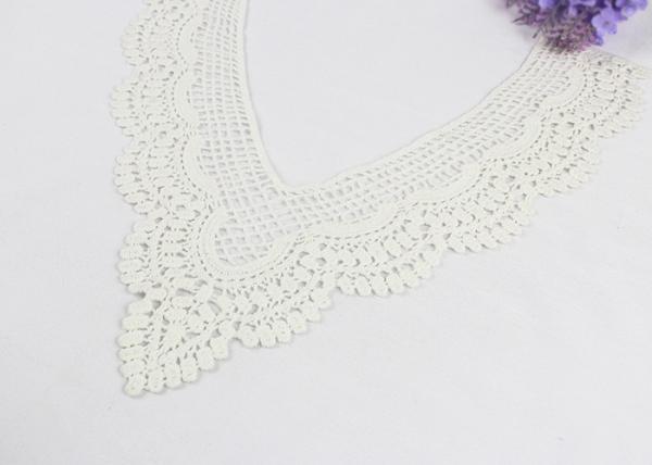 White V Neck Cotton Embroidered Neckline Applique With Dot Edging For Evening
