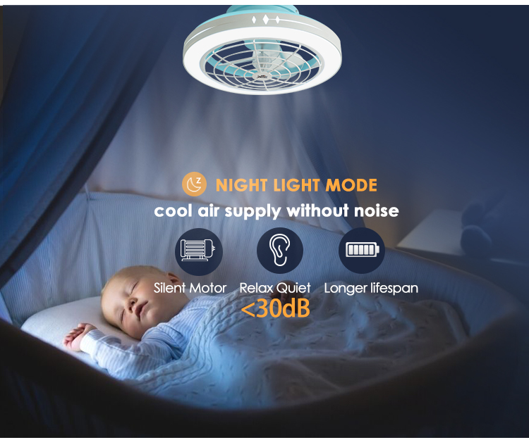 20 Inch Blue ABS Blades Low Profile Ceiling Fan with Remote Control and Metal Lamp Body