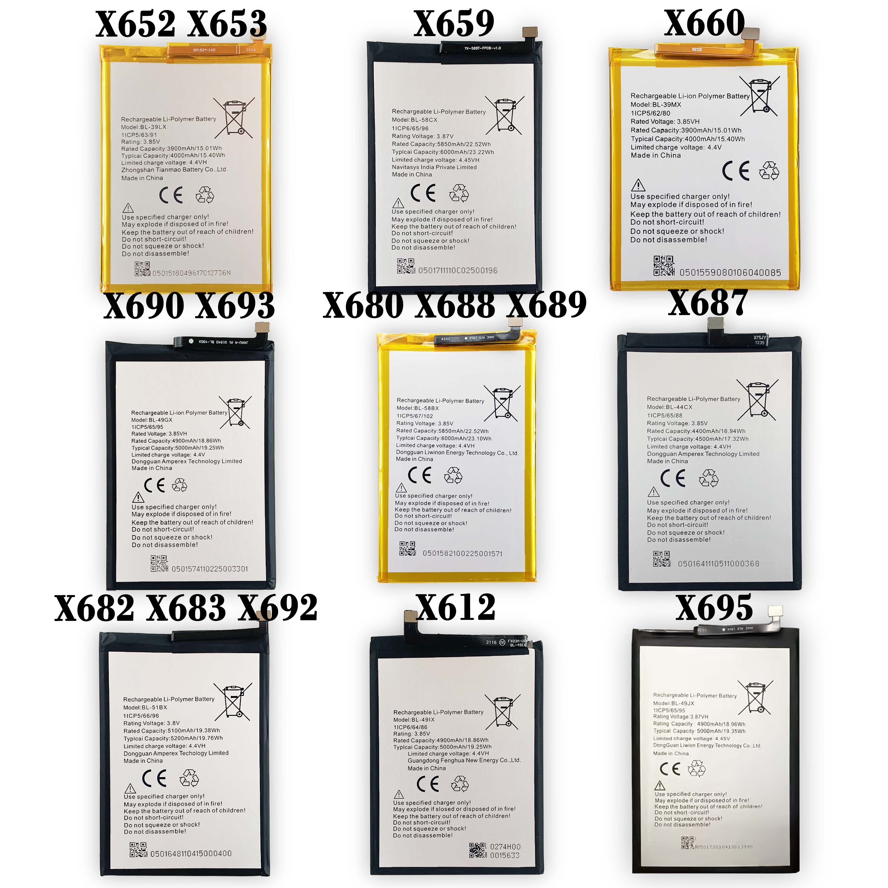 Battery for Infinix X689 X610 X606 X609 X620 X622 X623 X624 X625 X626 X627 X650 X655 X656