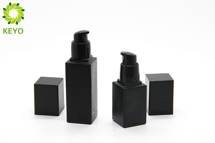 Matte Black Square Glass Foundation Bottle With Plastic Pump Cap 20ml 40ml Optional