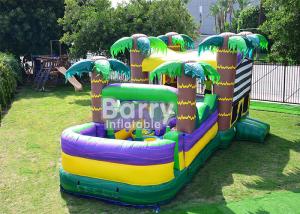 China 30 FT Palm Beach Obstacle Bounce House , Inflatable Bouncy Castle With Water Slide factory