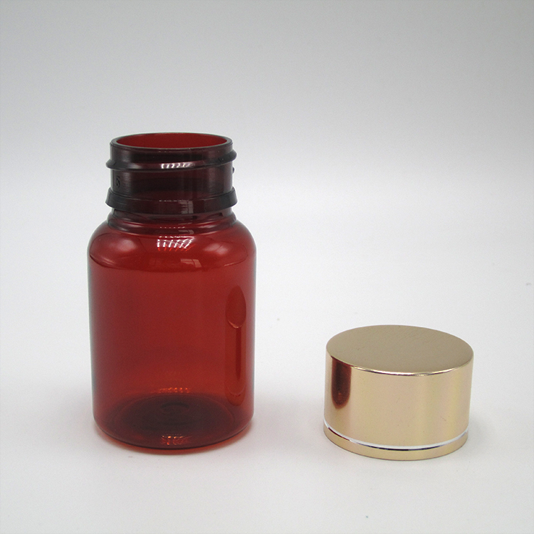 40ml/1.3oz Amber PET Pill Capsule Fish Oil Bottle with Silver Aluminum Screw Cap