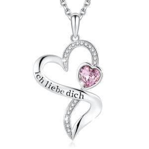 China Engraved Sterling Silver Heart Pendant Necklace With Purple Austrian crystal Crystal factory