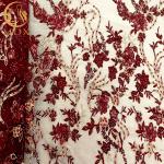 Wine Red 3D Applique Embroidery Lace Fabric African Style For Home Textile