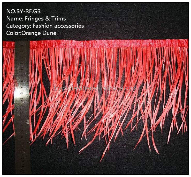 Dyed Spiky Goose Biot Feather Fringe Trim with Satin Ribbon Tapes Chicken Feather