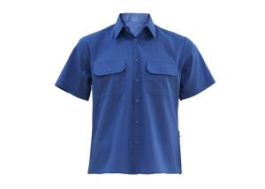 China Men's 65%Polyester 35%Cotton Poplin Work Shirt Short Sleeve Blue factory