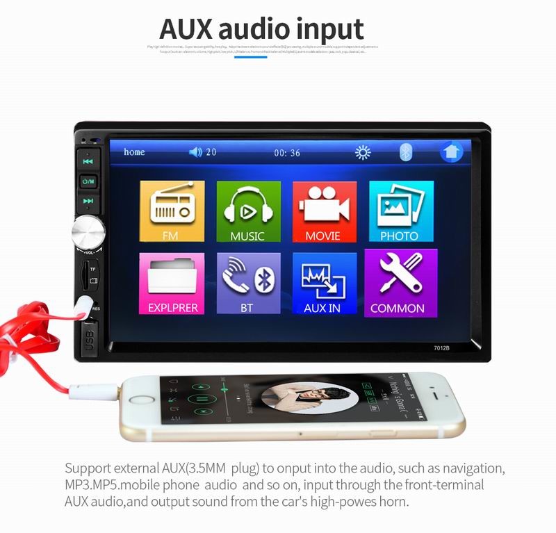 Ouchuangbo 7 inch car mp5 audio stereo with USB SD BT aux audio high quality