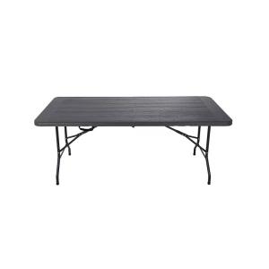 China Wood Grain 6 Foot Plastic Folding Table / Black Portable Table Steel Legs factory