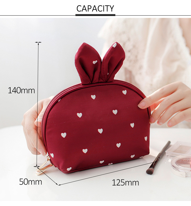 Luxury Half Moon Rabbit Shape Satin Red MakeUp Bag For Ladies