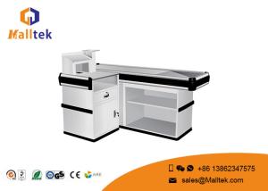China L Type Supermarket Checkout Counter Silver Supermarket Cashier Counter factory