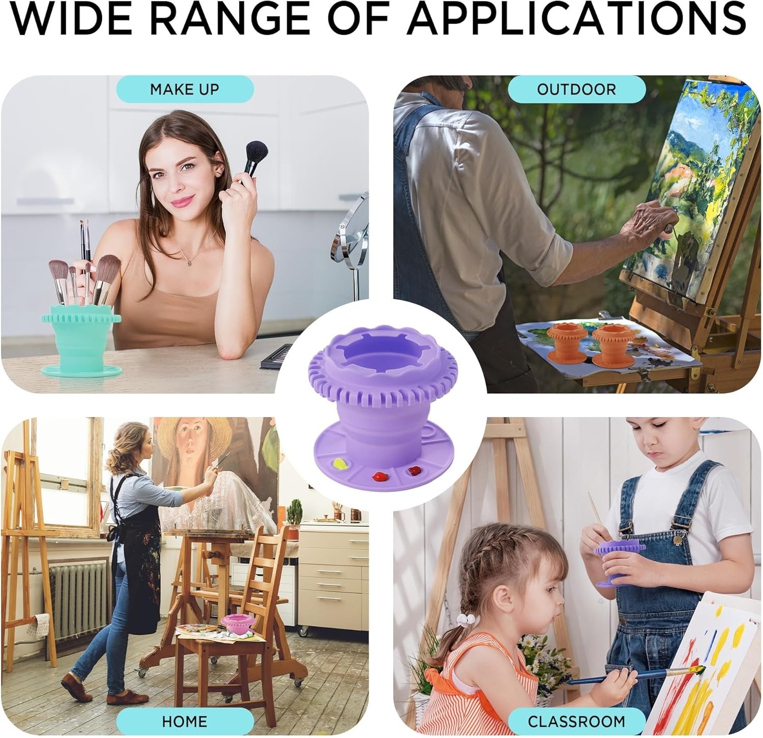 Paint Brush Cleaner - Foldable Silicone Paint Brush Cleaner Rinse Cup With Palette And 40 Brush Storage Holder For Classroom Studio Outdoor Painting