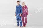 Lovers Pyjamas Cotton Yarn Dyed Check Flannel Long Sleeve Long Pants Satin