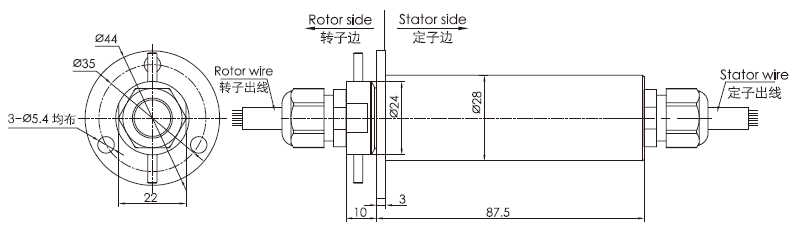 f028 series F028 Series Waterproof Slip Ring(OD:28mm,IP68) slip ring Drawing 