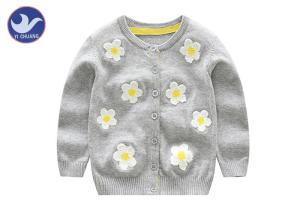 China Daisy Flower Embroidery Girls Gray Cardigan Sweater , Girls Open Front Cardigan factory