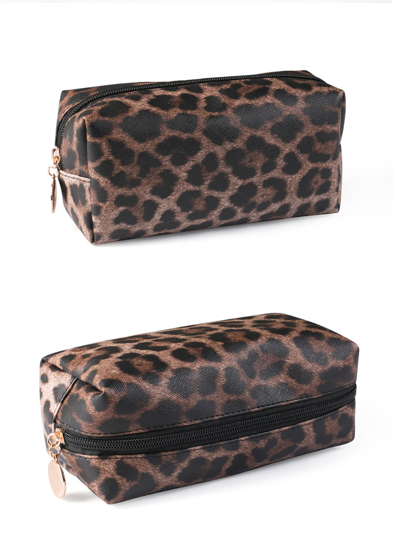 Portable Women Leopard PU Leather Travel Makeup Bag