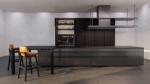 Modern Modular Kitchen Cabinets In Wood Finish Black Stone Countertop With