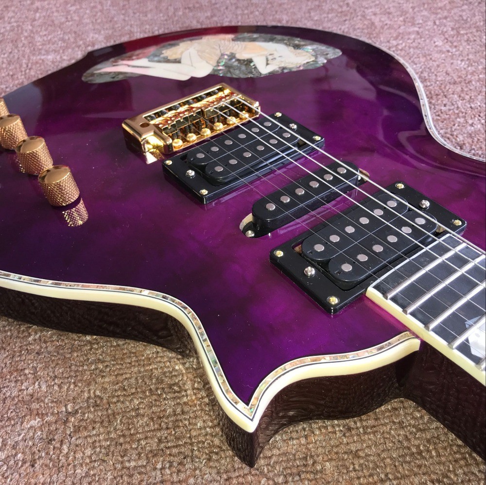 New handwork 6 Strings Rosewood fingerboard Electric Guitar with blue color flame top guitar and black hardware