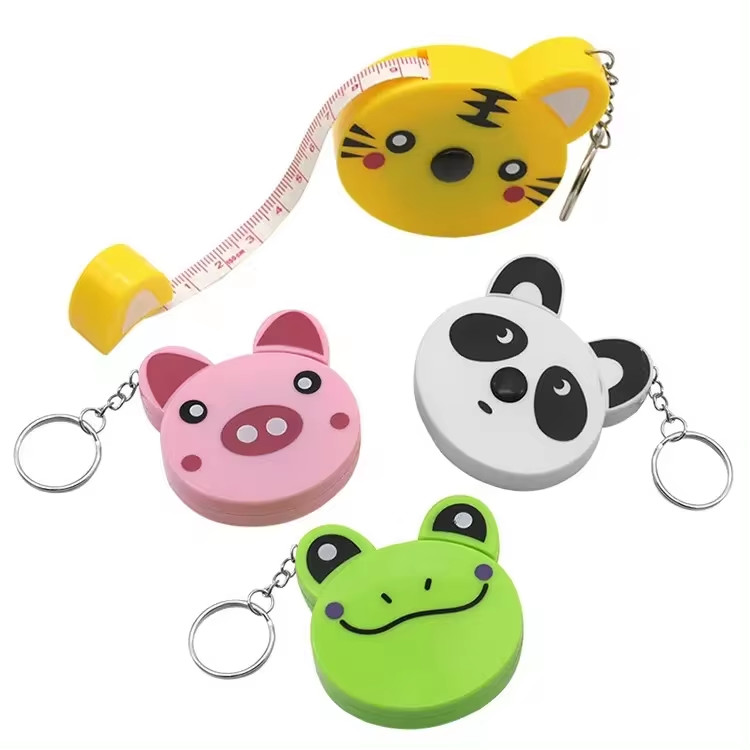 Cartoon Tape Measure 150cm 60 Inch Mini Portable Cute Animal Shape Key Ring Automatic Tape Measure Panda Frog Piggy