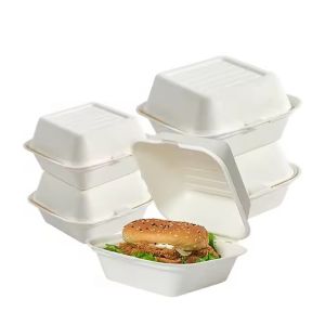 China Biodegradable Hamburger Box Customized Fast Food Delivery Packaging Sugarcane Box on sale
