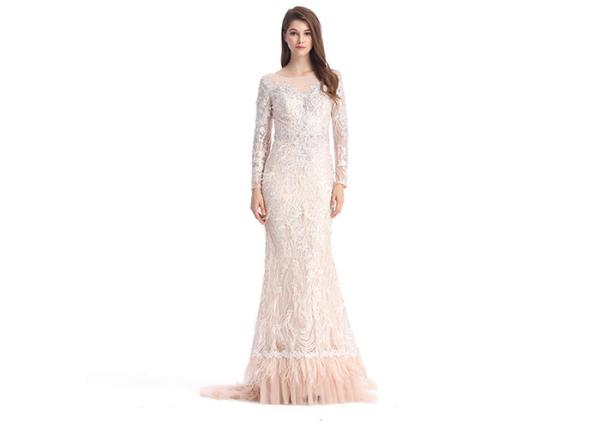 Long Sleeve Lace Embroidery Wedding Bridesmaid Dresses O - Neck Rockabilly