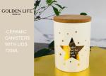 Porcelain 3 Piece Ceramic Gift Set Bamboo Lid Three Sizes With Gold Stars Design