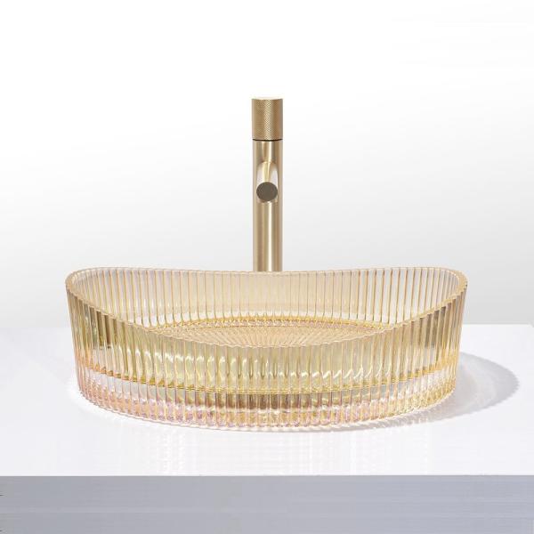 Crystal Glass Vessel Basins In Electroplated Coating Rich Gold Color No Hole