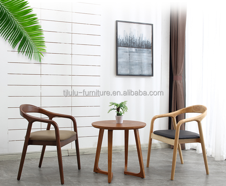 Nordic Modern Wood PU Leather Dining Wooden Living Room Furniture With Armrest For Customized Color in Office Building