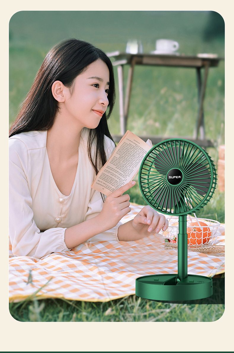 USB Rechargeable Foldable Desktop Table Fan with 3 Adjust Speed Multifunctional Design