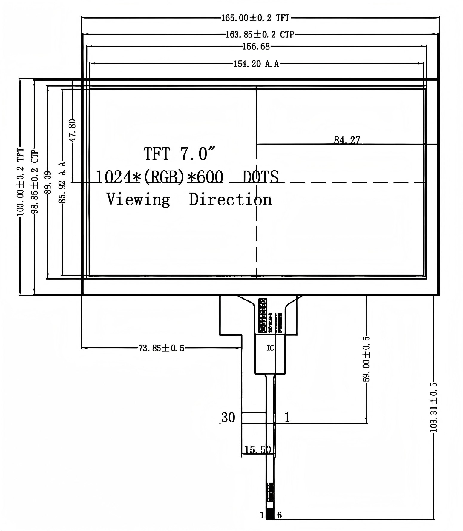 7 Inch TFT LCD Touch Screen Display Module Full Viewing Angles / Adjustable Brightness