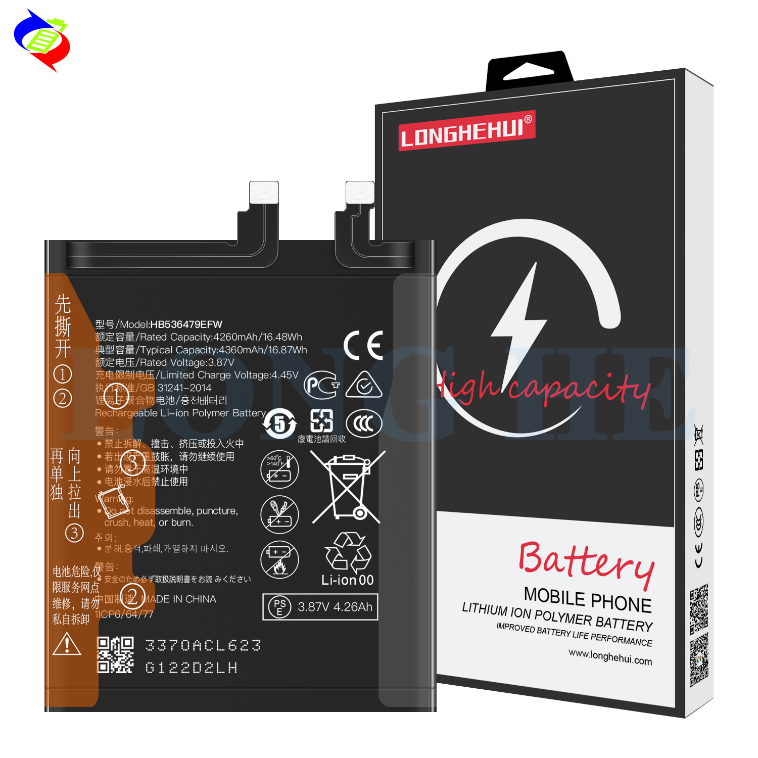 Black HB536479EFW Rechargeable Cellphone Battery for Huawei P50 Pro 3.87V 4360mAh