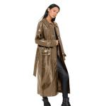 Wine Red Trench Women′s Slim Motorcycle PU Leather Coat Long Slim with Belt