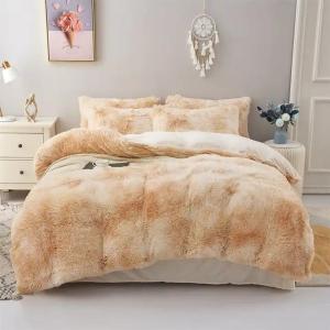China Blue Tie Dye Gradient Shaggy Warm Mink Velvet Duvet Bedding Set for Winter 500TC Gifts factory