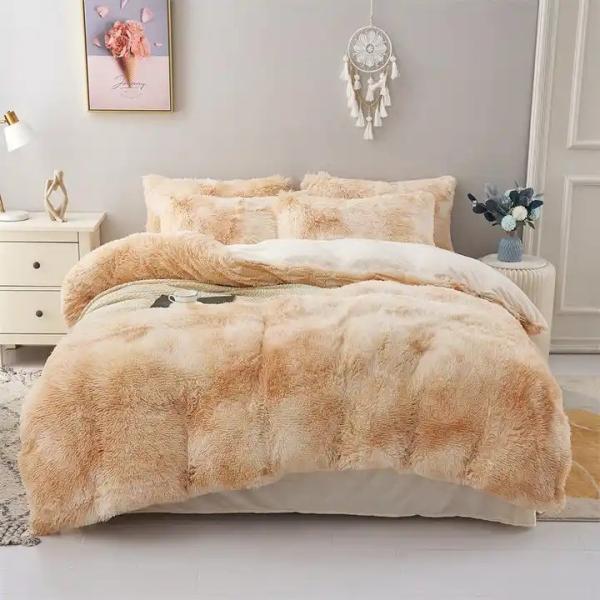 Blue Tie Dye Gradient Shaggy Warm Mink Velvet Duvet Bedding Set for Winter 500TC